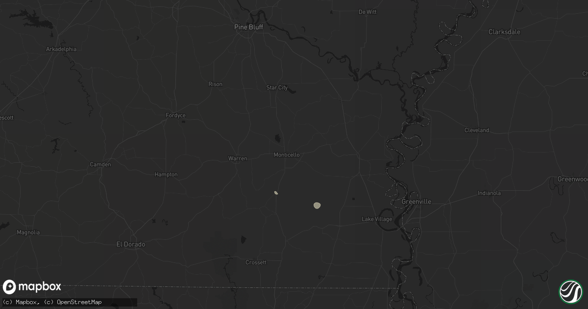 Hail map in Monticello, AR on July 14, 2026