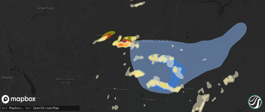 Hail map in Moore, MT on July 14, 2026