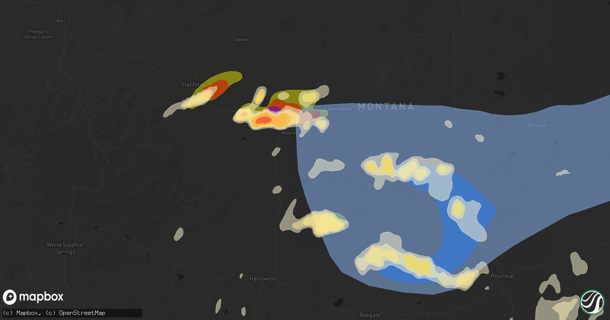 Hail map in Moore, MT on July 14, 2026