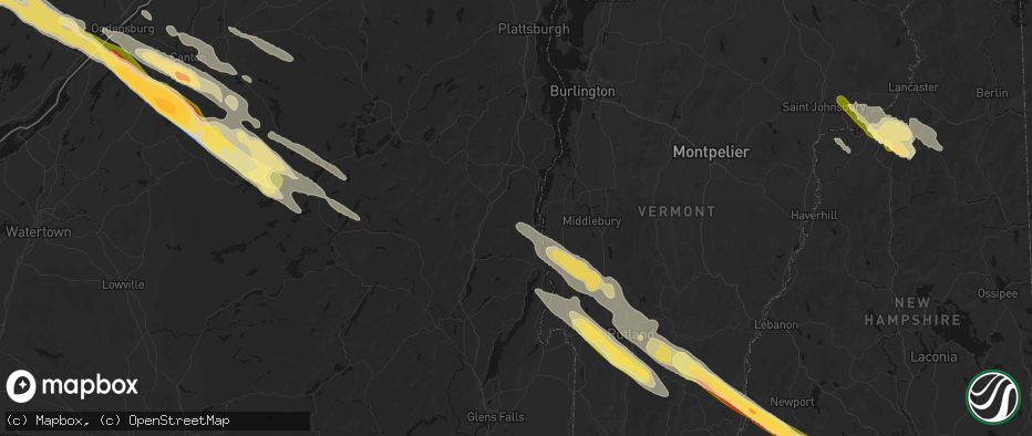 Hail map in Moriah, NY on July 14, 2026