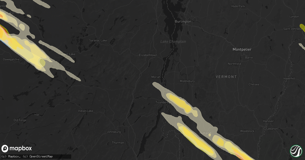 Hail map in Moriah, NY on July 14, 2026