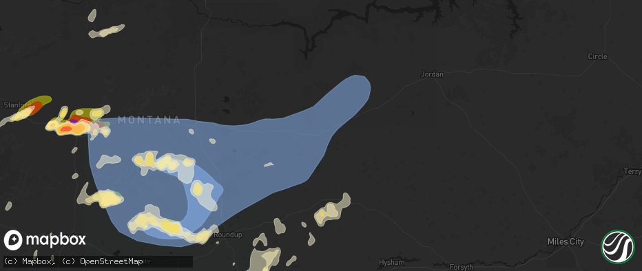 Hail map in Mosby, MT on July 14, 2026
