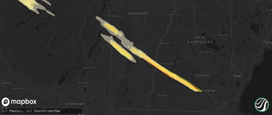 Hail map in Mount Holly, VT on July 14, 2026