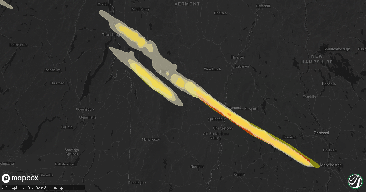 Hail map in Mount Holly, VT on July 14, 2026