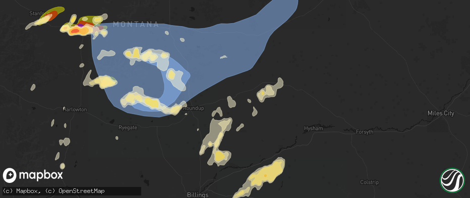 Hail map in Musselshell, MT on July 14, 2026