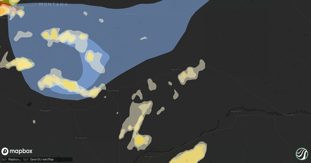 Hail map in Musselshell, MT on July 14, 2026