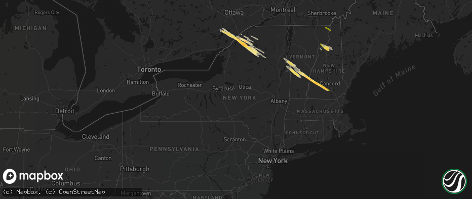 Hail map in New York on July 14, 2026