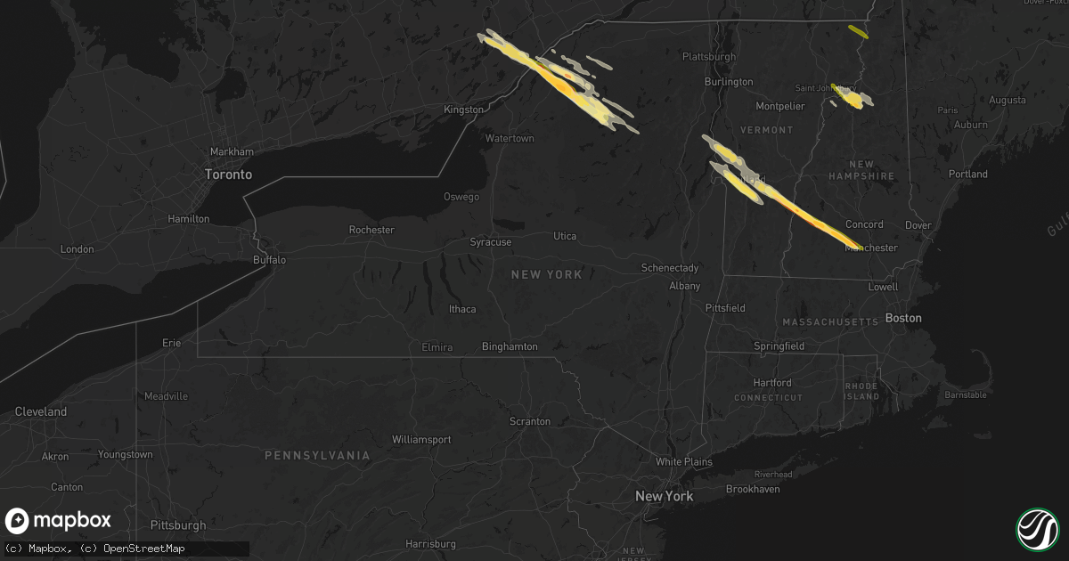 Hail map in New York on July 14, 2026