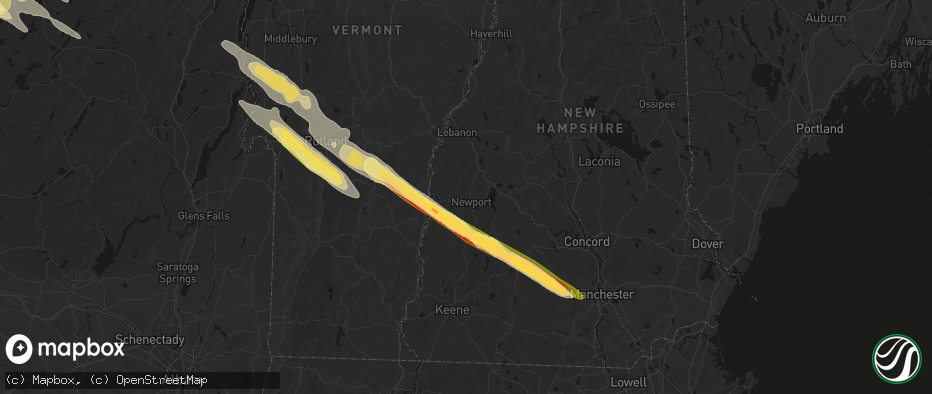 Hail map in Newport, NH on July 14, 2026