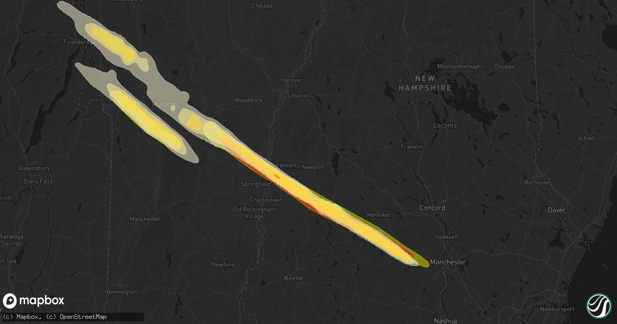 Hail map in Newport, NH on July 14, 2026