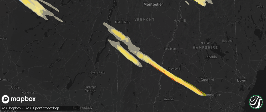 Hail map in North Clarendon, VT on July 14, 2026