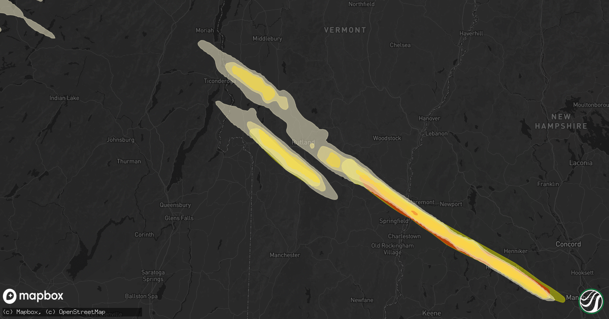 Hail map in North Clarendon, VT on July 14, 2026