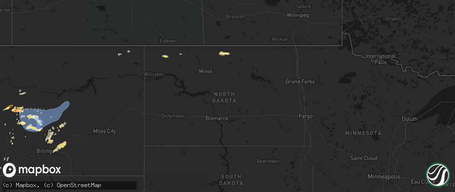 Hail map in North Dakota on July 14, 2026