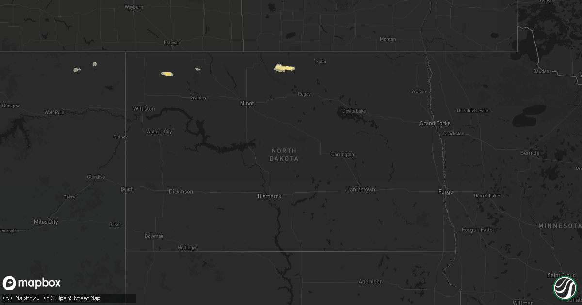 Hail map in North Dakota on July 14, 2026