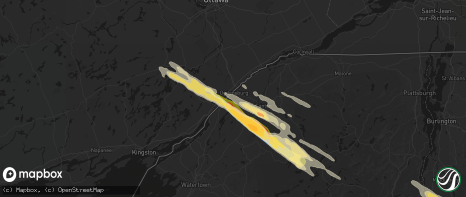 Hail map in Ogdensburg, NY on July 14, 2026