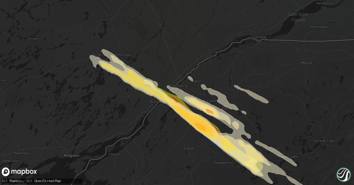 Hail map in Ogdensburg, NY on July 14, 2026