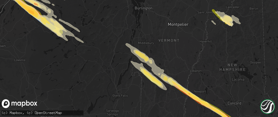 Hail map in Orwell, VT on July 14, 2026