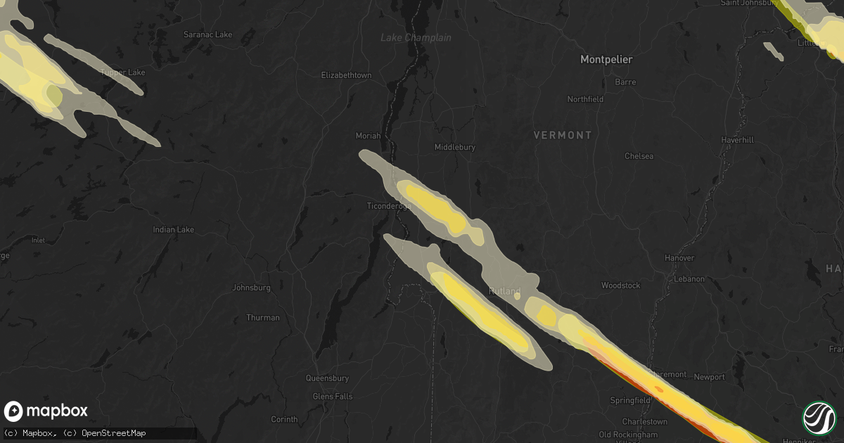 Hail map in Orwell, VT on July 14, 2026