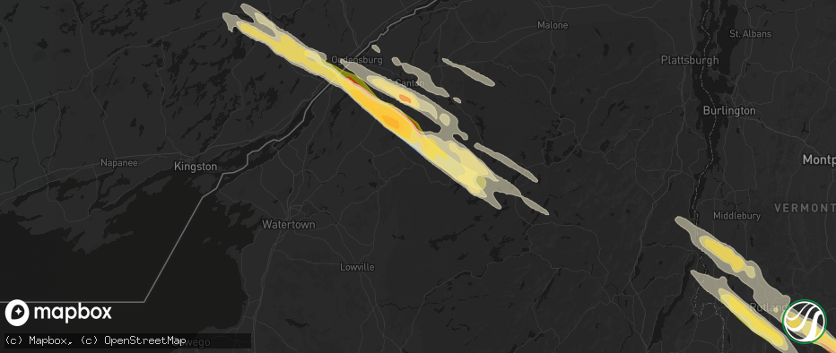 Hail map in Oswegatchie, NY on July 14, 2026