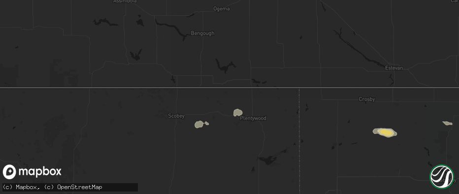 Hail map in Outlook, MT on July 14, 2026