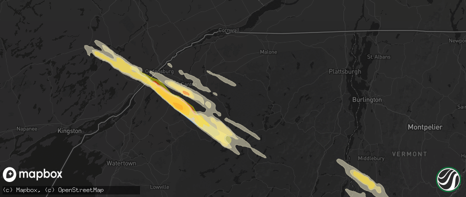 Hail map in Parishville, NY on July 14, 2026