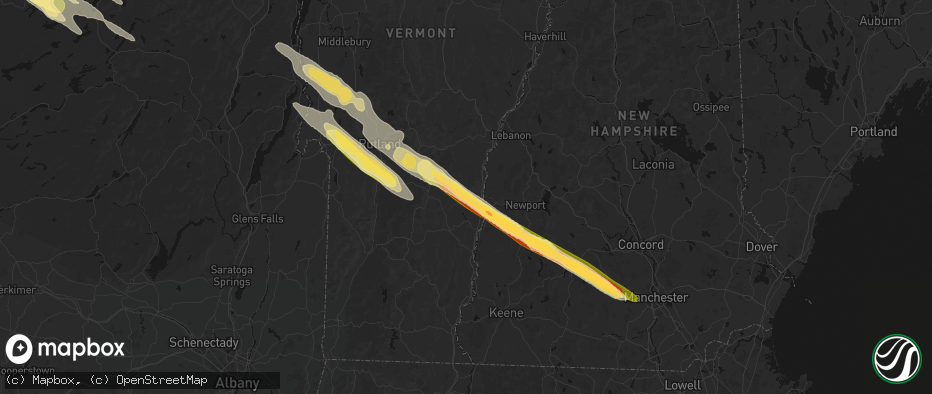 Hail map in Perkinsville, VT on July 14, 2026
