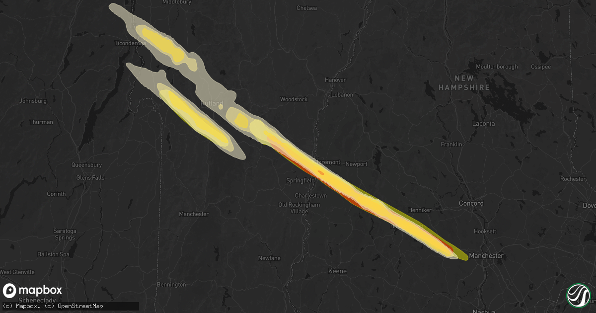Hail map in Perkinsville, VT on July 14, 2026