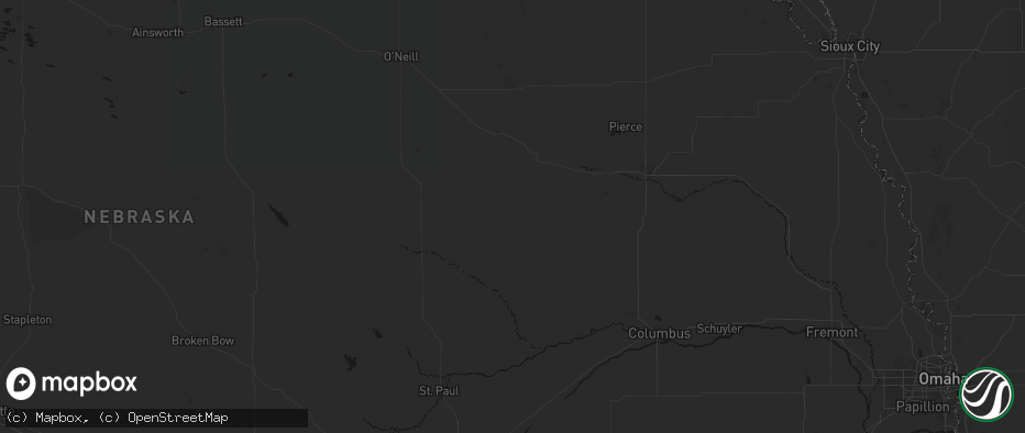 Hail map in Petersburg, NE on July 14, 2026