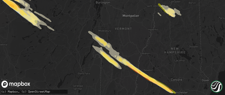 Hail map in Pittsford, VT on July 14, 2026
