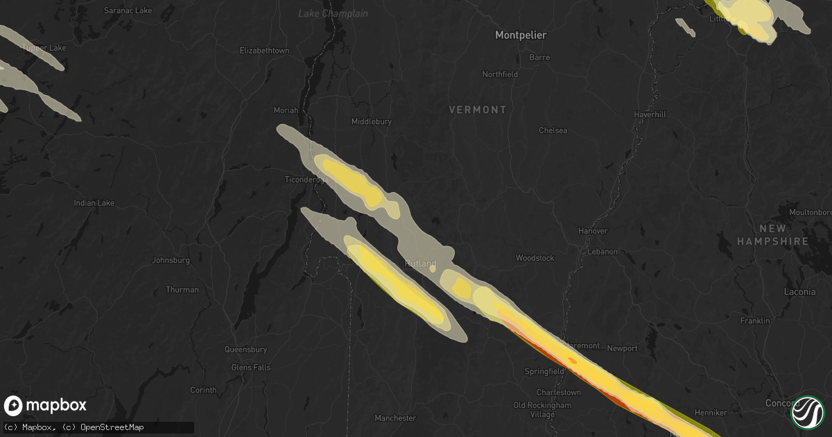 Hail map in Pittsford, VT on July 14, 2026