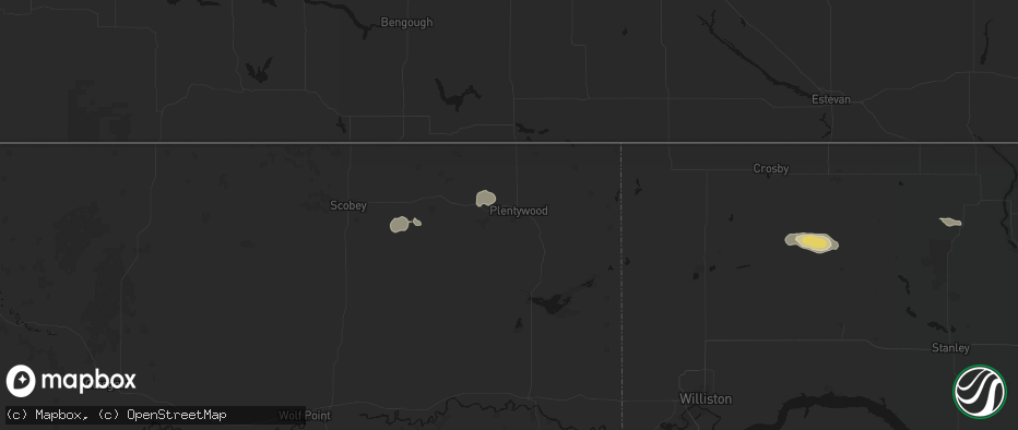 Hail map in Plentywood, MT on July 14, 2026