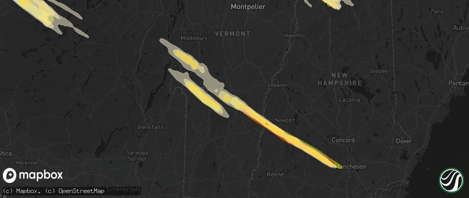 Hail map in Plymouth, VT on July 14, 2026