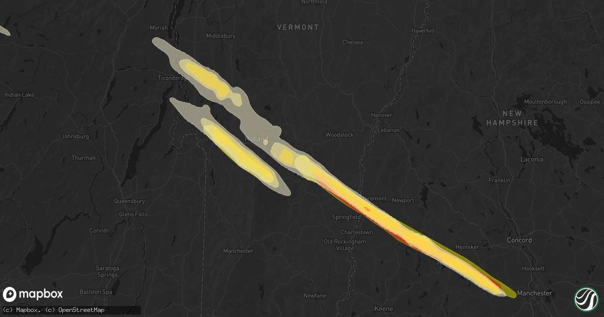 Hail map in Plymouth, VT on July 14, 2026