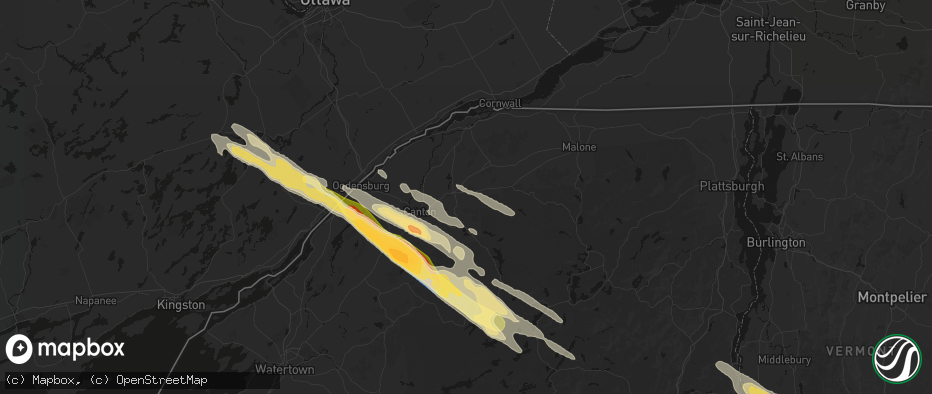 Hail map in Potsdam, NY on July 14, 2026
