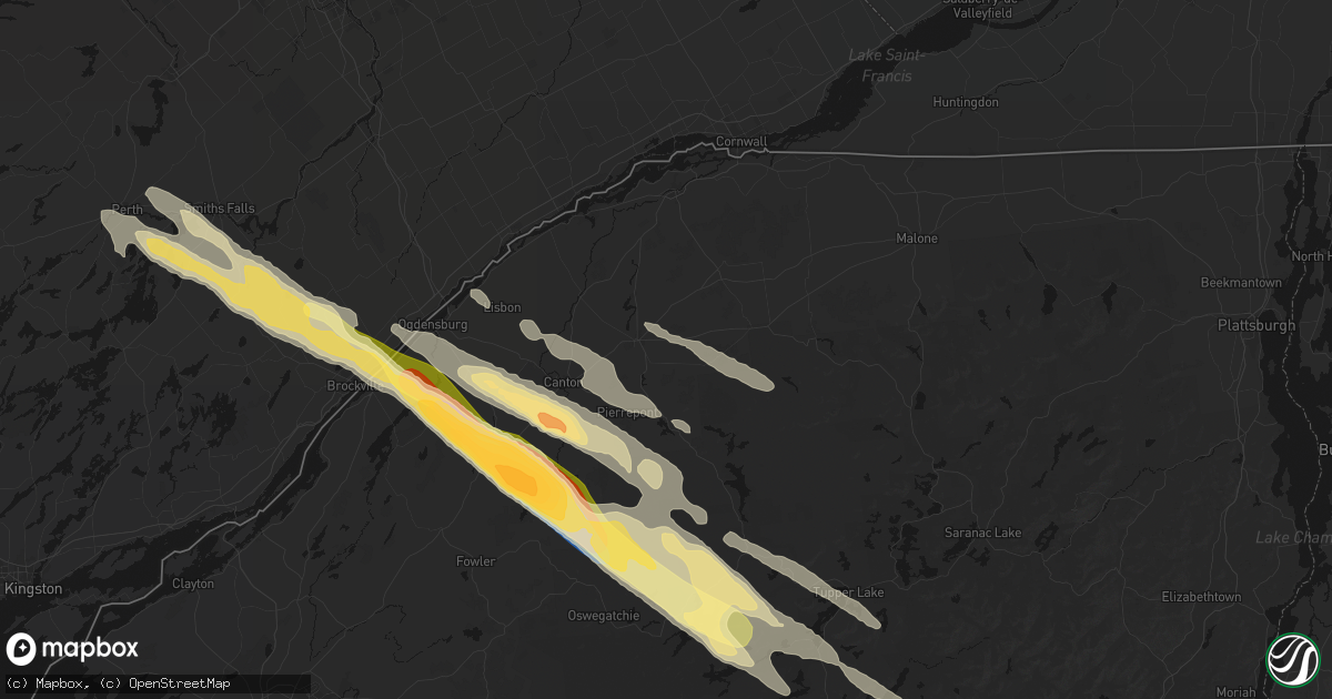 Hail map in Potsdam, NY on July 14, 2026