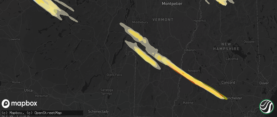 Hail map in Poultney, VT on July 14, 2026