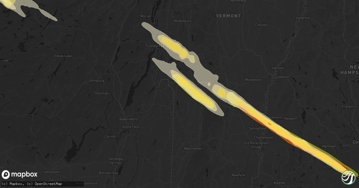 Hail map in Poultney, VT on July 14, 2026