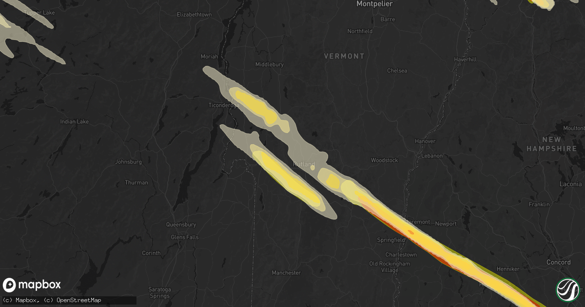 Hail map in Proctor, VT on July 14, 2026