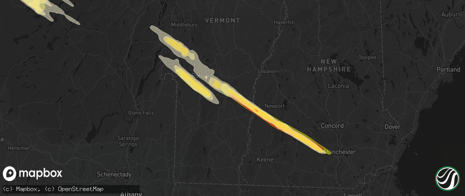 Hail map in Proctorsville, VT on July 14, 2026