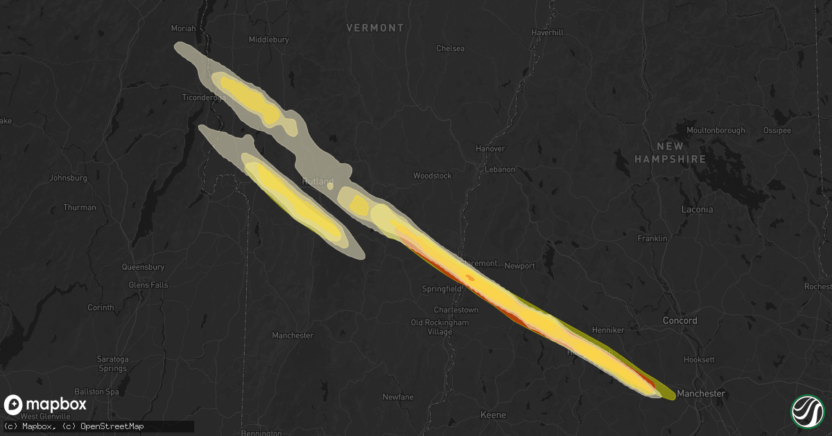 Hail map in Reading, VT on July 14, 2026