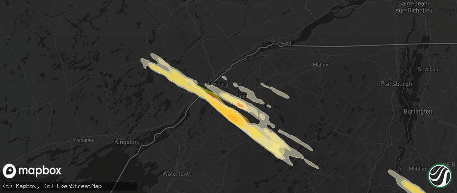 Hail map in Rensselaer Falls, NY on July 14, 2026