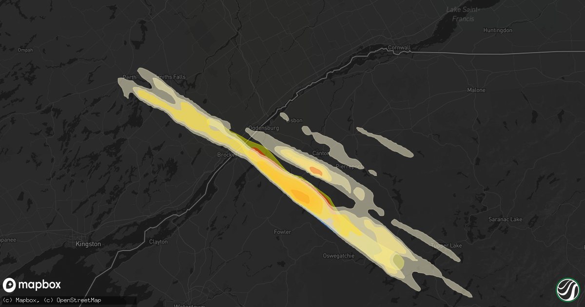 Hail map in Rensselaer Falls, NY on July 14, 2026