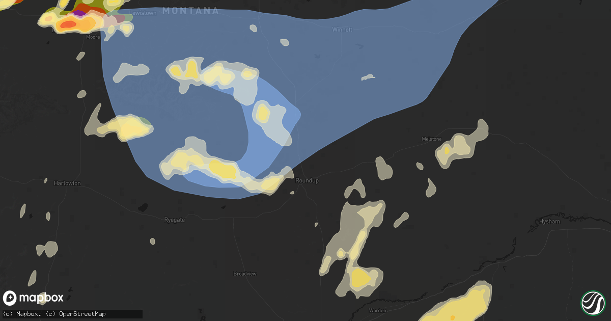 Hail map in Roundup, MT on July 14, 2026