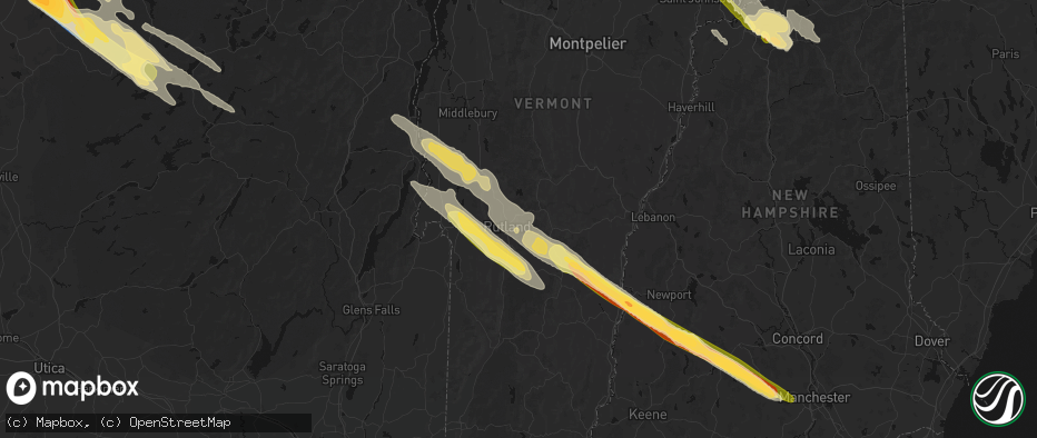 Hail map in Rutland, VT on July 14, 2026