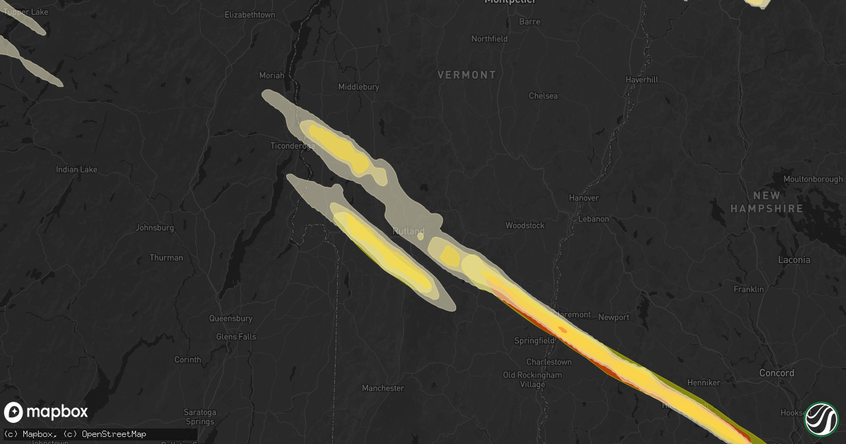 Hail map in Rutland, VT on July 14, 2026