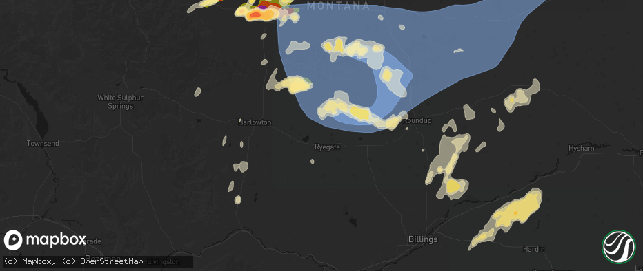 Hail map in Ryegate, MT on July 14, 2026