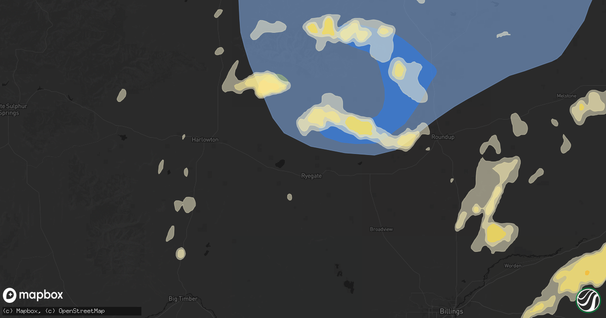 Hail map in Ryegate, MT on July 14, 2026