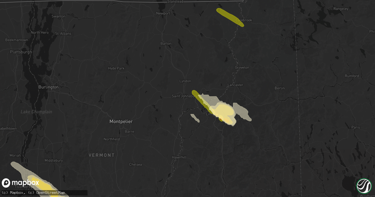 Hail map in Saint Johnsbury, VT on July 14, 2026