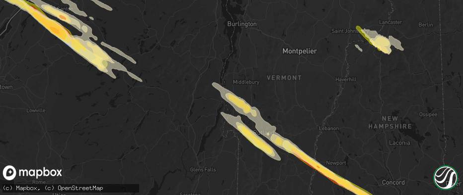 Hail map in Shoreham, VT on July 14, 2026