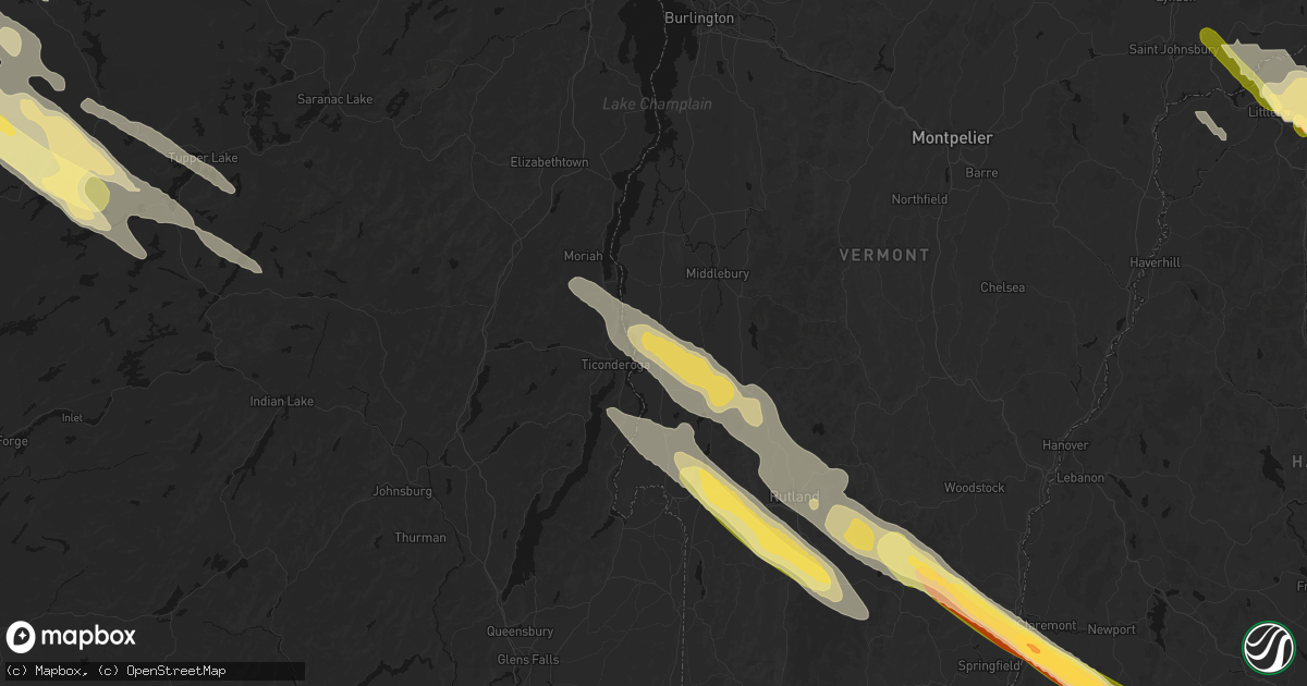 Hail map in Shoreham, VT on July 14, 2026